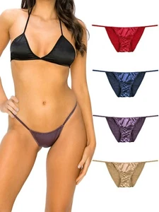 Womens Silky Sexy Satin Tangas Panties S - Plus Size Women Underwear Multi-Pack - Picture 1 of 7