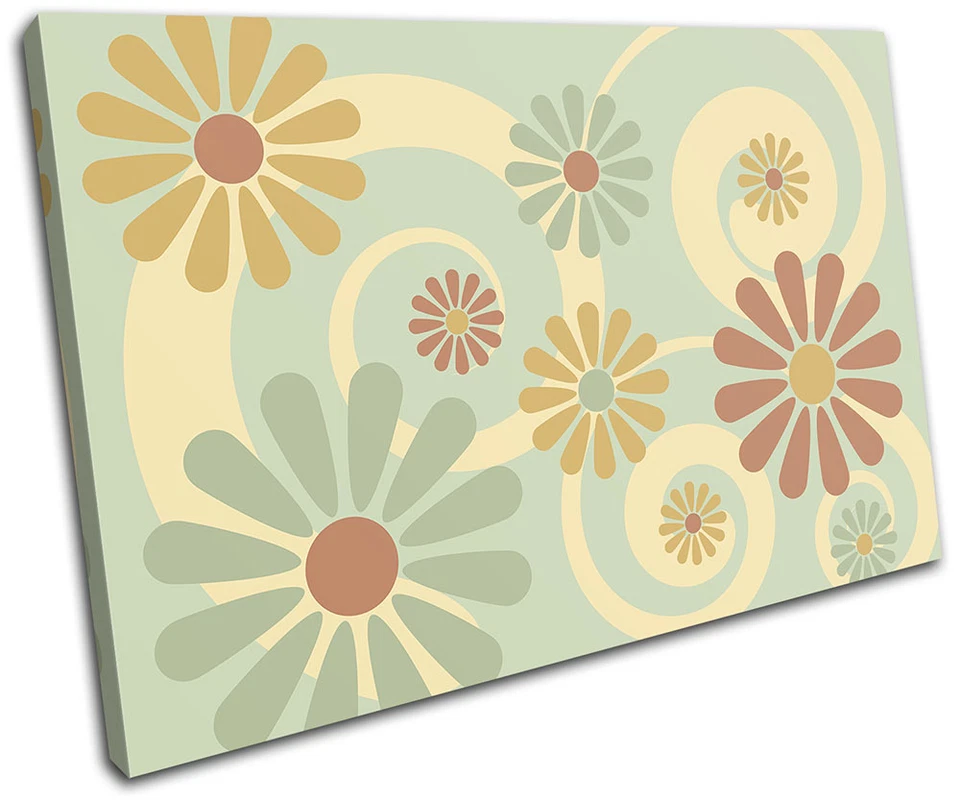 Swirls Retro Vintage Floral SINGLE Leinwand Wand Kunst Bild drucken - Bild 1 von 1