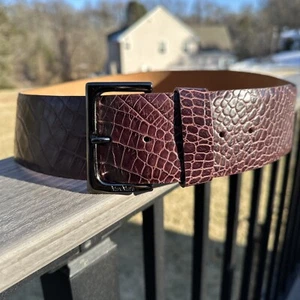 Max Mara Women's Large 2 1/2” Wide Leather Belt Purplish Brown Made In Italy - Picture 1 of 6