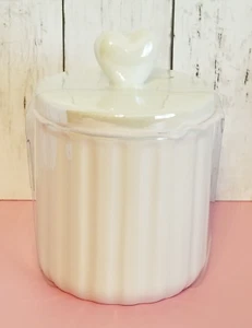 2025 Target Bullseye Round White Iridescent Ceramic Canister Candy Jar Heart NEW - Picture 1 of 6