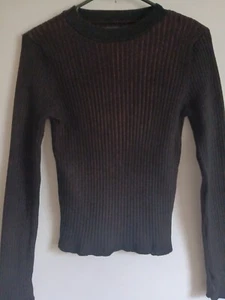 Women's Asos Design Black Ribbed Sweater With Subtle Red Threading Sz6 Crewneck - Picture 1 of 12