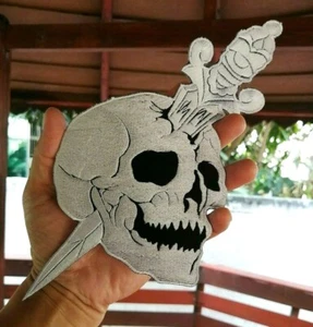Skull Head Sword Day of Dead Danger Dark Morale Embroidered Iron-On Sew-on patch - Picture 1 of 7