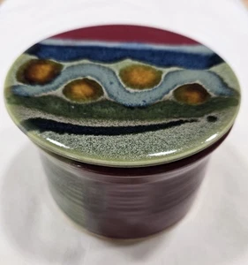 Nick Molatore Pottery French Butter Crock Maroon/Green Signed Cottage Core - Picture 1 of 8