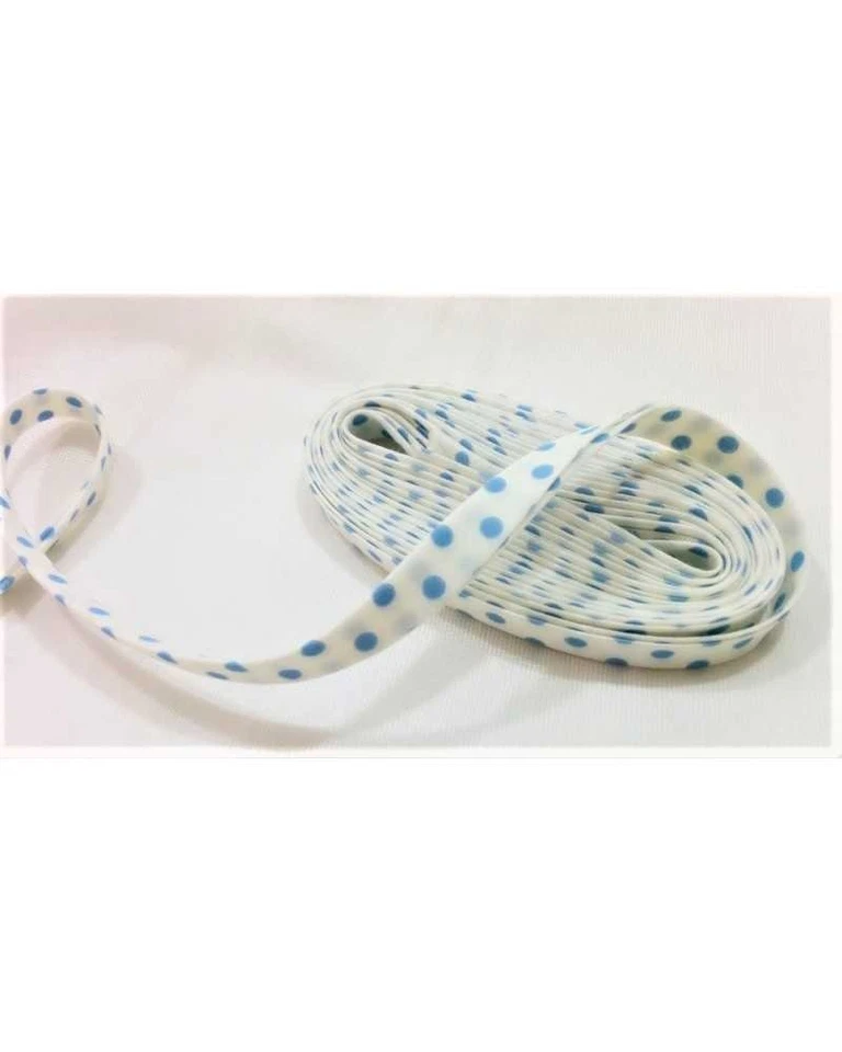 2,50 metri Passamaneria sbieco in cotone a pois celeste fondo bianco alto 2 cm 1 - Immagine 1 di 1