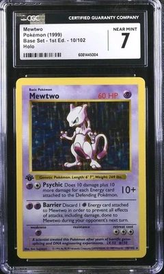 Pokemon Mewtwo 10/102 1st Edition Shadowless Base Holo Rare CGC 7 (STRONG) - Image 1 of 3