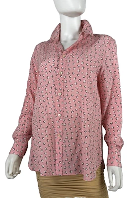 $2K Saint Laurent New 10 US 42 FR M Pink Silk Blouse Dress Top Print Runway Auth - Image 1 of 4