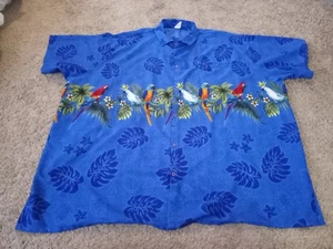 Rina Men's 5X Blue w/parrots Hawaiian Shirt, Button Up, Short Sleeve **see Photo - Picture 1 of 14