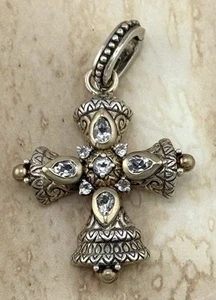 Barbara Bixby 18k Yellow Gold & 925 Sterling White Topaz Cross Pendant Enhancer - Picture 1 of 4