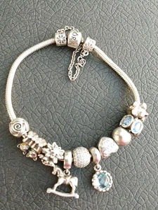 Original Pandora Armband Silber 10 Charms Sicherheitskette kaum getragen  - Bild 1 von 9
