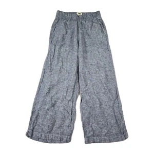 Pantalones Cynthia Rowley para mujer XS azules 100 % lino pierna ancha recortados playa costera - Imagen 1 de 8