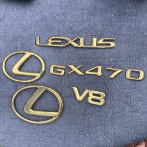 2003-2009 Lexus GX470 V8 Rear Emblem Badge Set Gold Logo OEM – Read Gx 470 - Picture 1 of 8