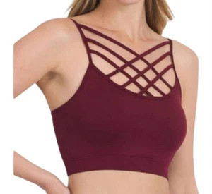 Zenana Strappy Seamless Bralette Wine - Picture 1 of 5