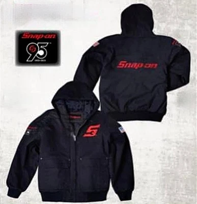 SNAP-ON Tools 95th Anniversary Black Red Logo Heavy Hood Work Chore Jacket Large - Image 1 of 4