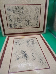 Florentiner Art Dec handgefertigt ITALIEN Zeichnung Holz gerahmt 2 Stück - Bild 1 von 4