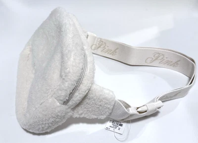 Victoria's Secret PINK Belt Bag Plush Teddy Sherpa Cozy White Adjustable Strap - Image 1 of 4