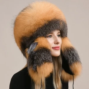 Sombrero de piel de zorro real para mujer ruso Ushanka cosaco Mongolia sombrero de trampero gorra cálida - Imagen 1 de 20
