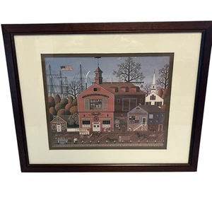 Charles Wysocki Harbor Town Matted Folk Art Portsmouth Boat Co 15”x12” - Picture 1 of 7