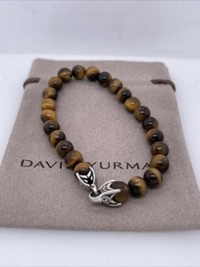 David Yurman Men's Spiritual Bead Bracelet 8mm Tiger Eye Sterling Silver 8.5” - Picture 1 of 10