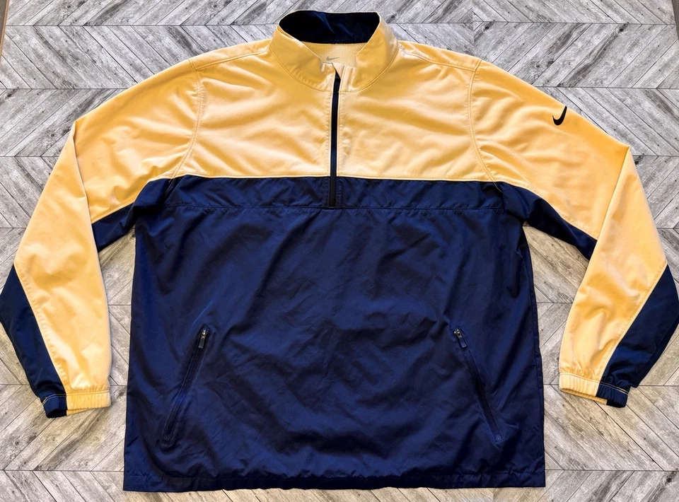 Chaqueta cortavientos Nike Shield para hombre grande azul amarillo 1/4 cremallera correr deportes Y2K Foto 1 de 4