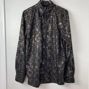 Camisa de mezclilla frita con botones calce ajustado dorada negra para hombre talla L - Imagen 1 de 7