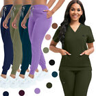 Scrub Set Womens Summer Nurse Uniform Scrub Top V-Neck Jogger Pant S-2XL 9 Color