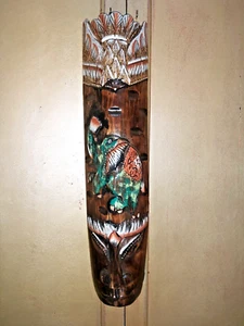 HAND CRAFTED SOLID WOOD ELEPHANT WALL MASK - 49cm - Picture 1 of 14
