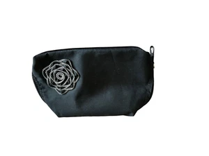 LANCOME Black Makeup Bag with Black & Silver Rose Accent - Picture 1 of 1