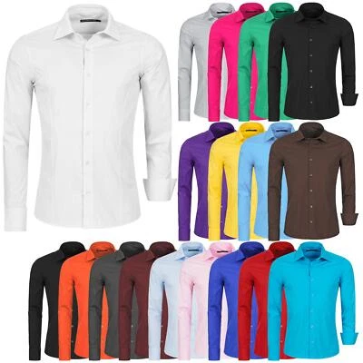 Camicia Uomo Slim Fit Business Casual Matrimonio Maglia Stiro-Facile Manica - Immagine 1 di 4