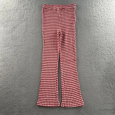 Calça Zara Feminina Vermelha Branca Cintura Média Alta Malha Gingham Mistura de Viscose Elástica - Imagem 1 de 4