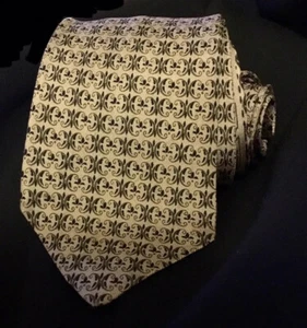 Vtg BRONZINI Tie Metallic Tan with Black Geometric Fleur-De-Lis 3” Wide MINT - Picture 1 of 4