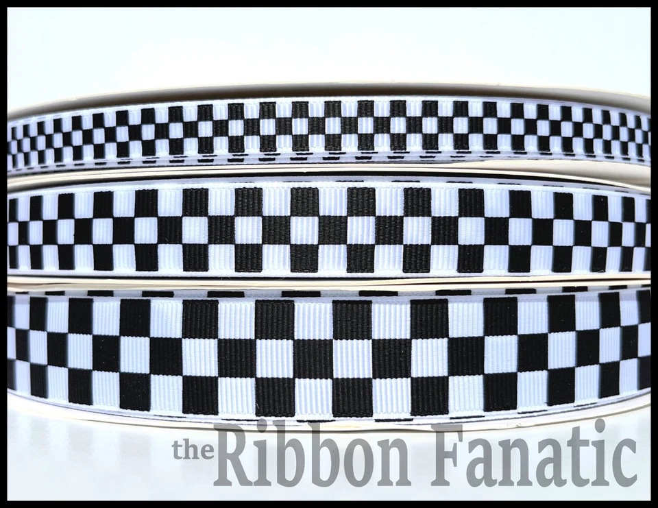 3 yds 3/8" or 5/8" or 7/8"  Black White Check Checkered Flag Grosgrain Ribbon - Image 1 of 1