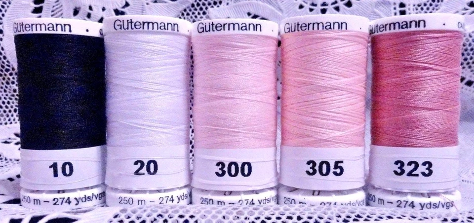 1 black 1 white 3 pink GUTERMANN 100% polyester sew-all thread 274 yard spools - Image 1 of 1