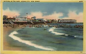 Ocean City, N.J. - "Baden in der Brandung" - gestempelt 1947 - Bild 1 von 2
