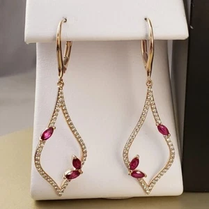 Pendientes colgantes/gotas para mujer de oro rosa de 14 k con diamantes creados en laboratorio de corte redondo de 2 quilates FN - Imagen 1 de 6