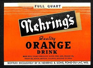 Nehring's Orange Drink Fond-Du-Lac, WI Paper Soda Label 1920's-30's Scarce - Picture 1 of 2