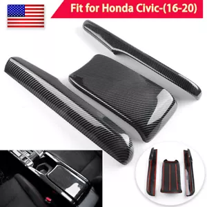 Para Honda Civic 2016-2020 Estilo Fibra de Carbono Apoyabrazos Caja Cubierta Consola Central EE. UU. - Imagen 1 de 9