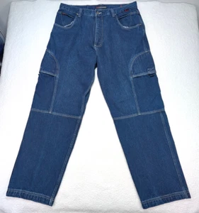 Pantalones de mezclilla vintage Y2K Fubu para hombre 40x34 raros azules hip hop holgados bolsillos de carga patinador - Imagen 1 de 12