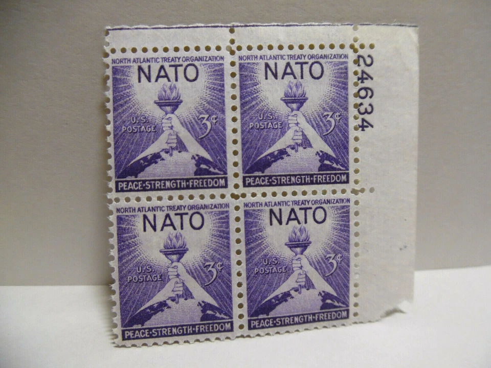 SCOTT STAMP # 1008 NATO 3 CENT PLATE BLOCK - MNH - Image 1 of 1