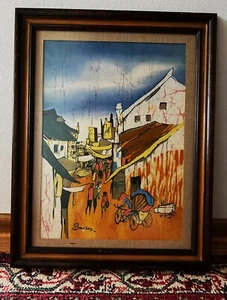 Künstler GM CHOO Original Aquarell gerahmt & mattiert Stoffbild, signiert - Bild 1 von 5