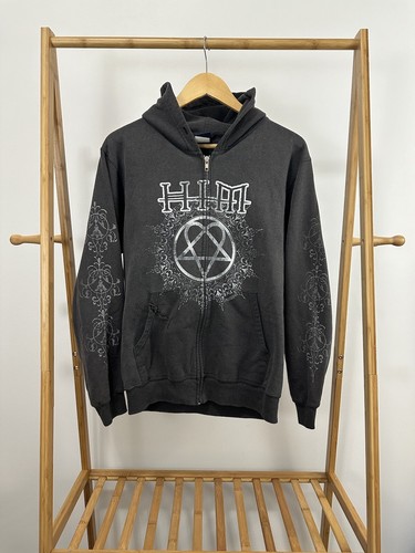 CHROME HEARTS Felpa con cappuccio vintage HIM Heartagram Bam Metal Rock Myspace Goth Emo Sbiadita Band S