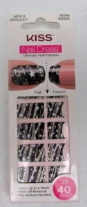 New Lot of 3 Kiss Nail Dress Strips Full/French Black Stripes with Silver Stars - Picture 1 of 3