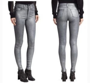 NWT Rag & Bone $250 High Rise Ankle Coated Jeans In Gunmetal Metallic Size: 28 - Picture 1 of 6