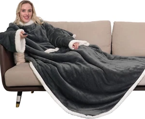 Winthome Kuscheldecke Mit Ärmeln Dick, Wolldecke Warm Winter, Sherpa Decke Mit T - Bild 1 von 12
