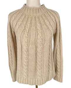 Massimo Dutti Womans S Cable Knit Crew Neck Long Sleeve sweater beige pullover - Picture 1 of 7