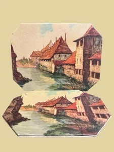 Juego de 2 Posavasos Trivet Vintage Paul Signac Village Francés MCM Retro Romántico - Imagen 1 de 4
