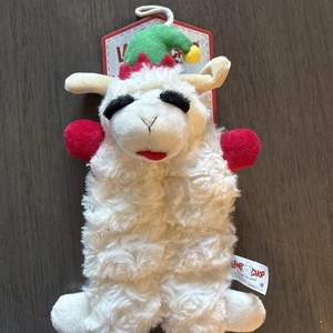 Multi PET CHRISTMAS LAMB CHOP ELF 8" Flat Tug Toss Crinkle 8 Squeakers Plush NWT - Picture 1 of 2