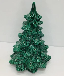 "Árbol de Navidad de cerámica vintage de 10"" sobremesa verde sin iluminación molde años 70" - Imagen 1 de 9