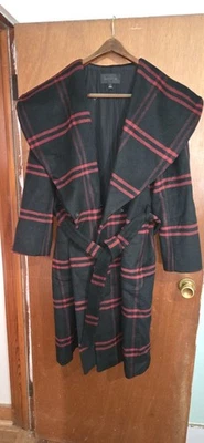 ¡HERMOSO ABRIGO ENVOLVENTE A CUADROS ROJO Y NEGRO DE LANA ANN TAYLOR! NUEVO SIN ETIQUETAS. XLARGE XL Foto 1 de 4