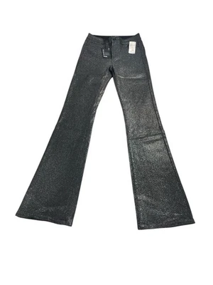 PAIGE Jeans 27 High Rise Manhattan Bootcut Black Silver Glitter Luxe Coated - Image 1 of 4