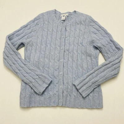 Cárdigan Suéter Gap 98% Lana de Cordero Mujer Grande L Azul Botón Cable Tejido Elástico Foto 1 de 4